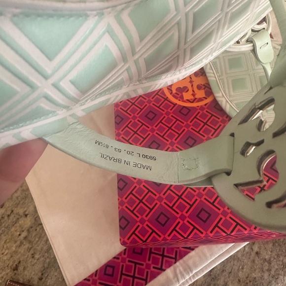 New Tory Burch Women's Metal Miller Sandals New Ivory Meadow Mist - Picture 3 of 5